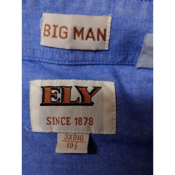 Ely Big Man 3X Big 19.5 Blue Short Sleeve Button Up Western Chambray Shirt - Picture 11 of 11
